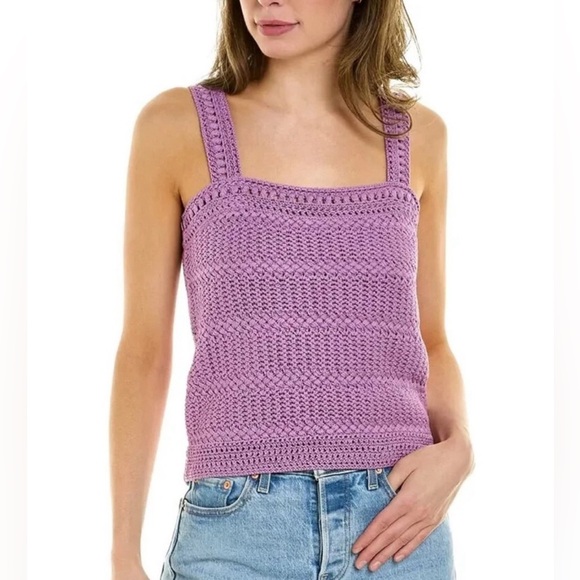 Vince Tops - New Vince Womens Sweater XS Purple Cotton Crochet Knit Sleeveless Camisole Tank